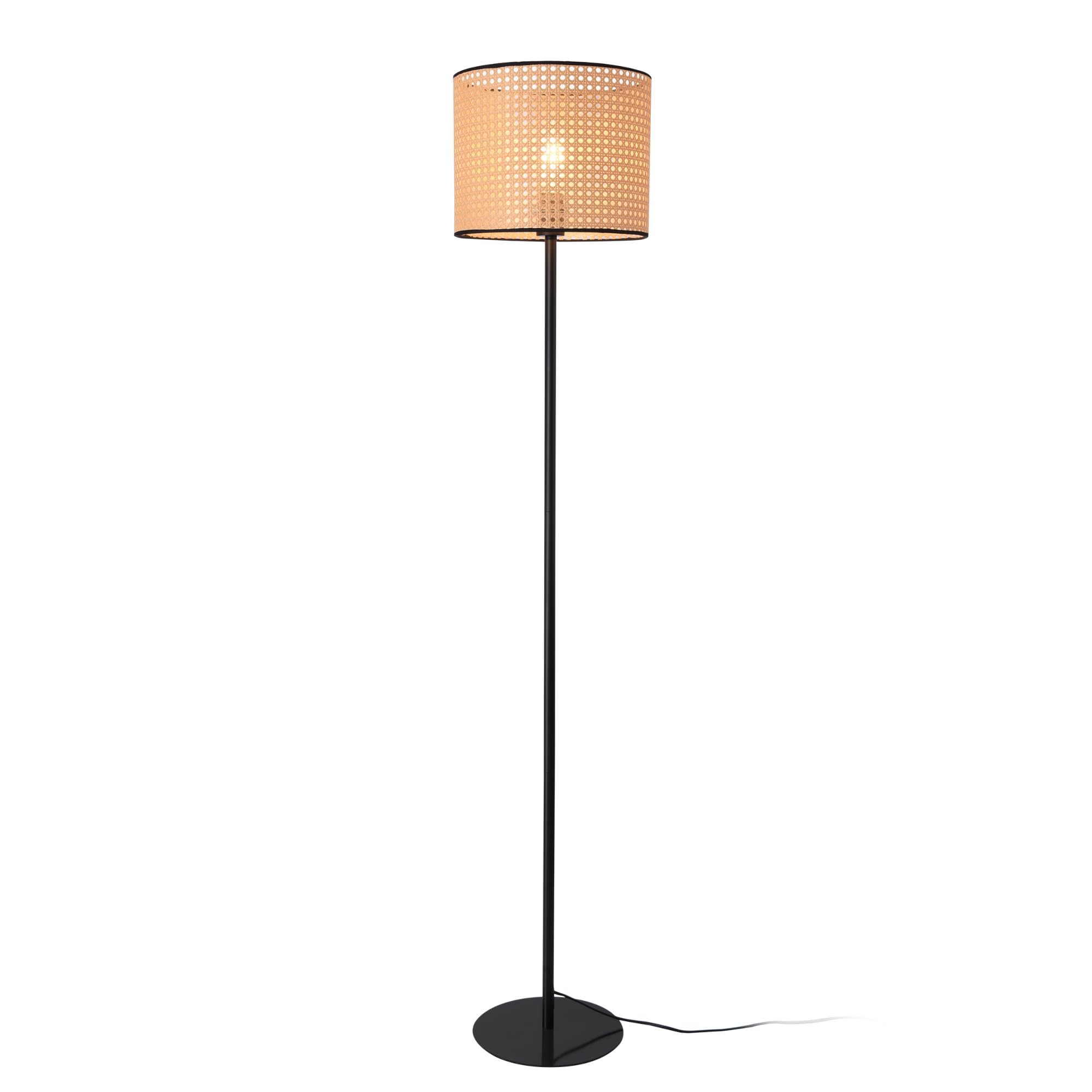 lux.pro Lámpara de pie Lámpara de Salón Despacho Dormitorio Pantalla Beige de Ratán 1xE27 60 W Metal y Plástico 154 x Ø 30 cm - Negro/Beige