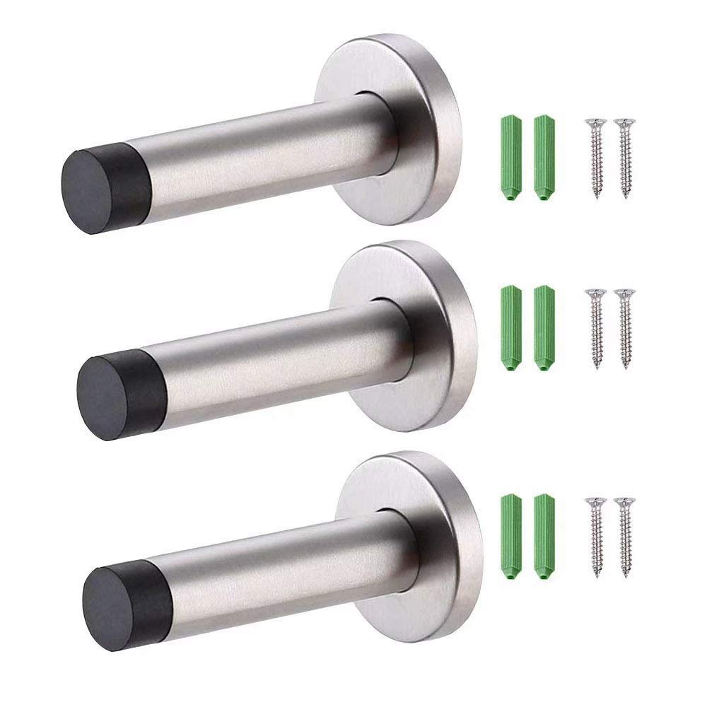 OMALOO3X Door Stop Heavy Duty Stainless Steel Door Stopper Holder Finish Wall Mounted Door Stop Bumper Brushed with Rubber Buffer