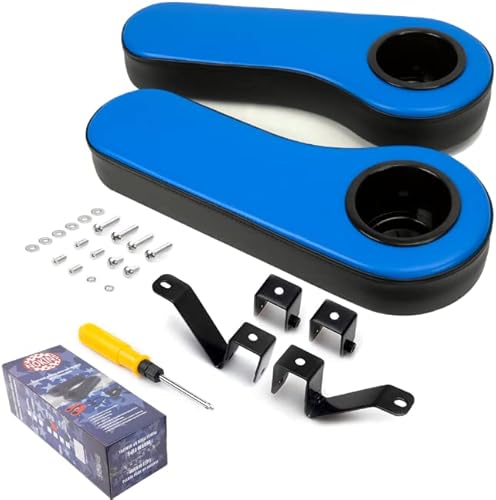NOKINS Golf Cart Armrest with Cup Holder Stainless Steel Support Frame Sturdy Without Tilting No Drilling for Most Golf Cart (1 inch Square Tube, Normal Blue&Black)