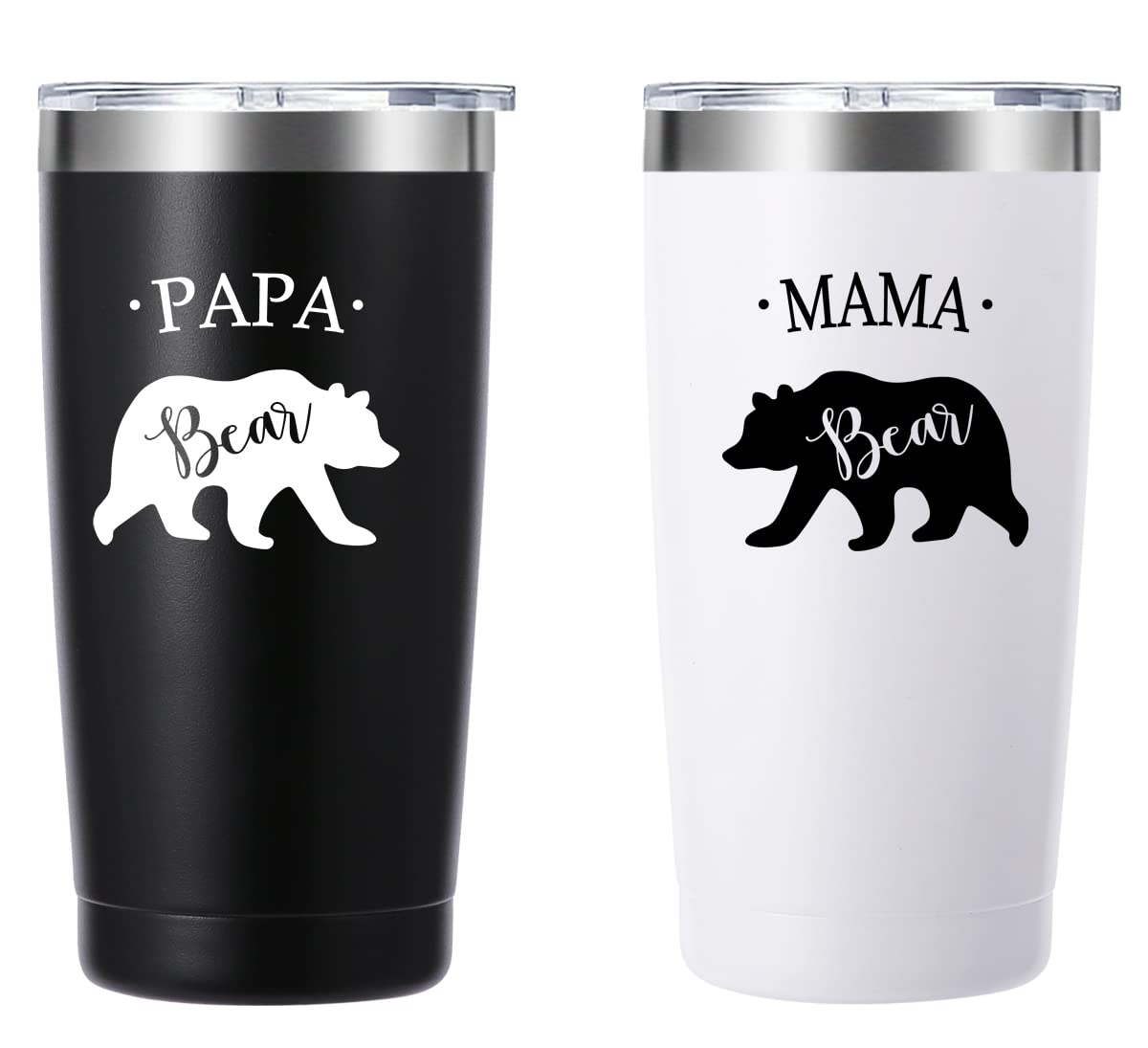Mama Bear & Papa Bear 20oz Tumbler Gifts.Baby Shower Couple Gifts.Gifts for New Parents New Grandpa grandma Pregnancy New Mom Dad. Gift for Mom to Be Dad to Be Fathers Mothers Day(Black/White)