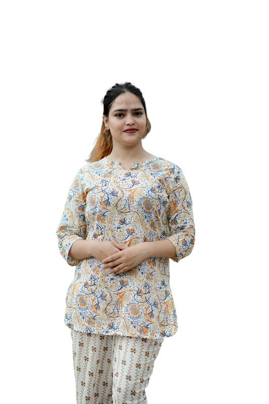 Pure Cotton Printed Night Suits Set for Women | V Neck Night Wear Top and Pyjama Set for Girls-image-13