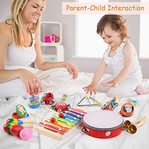 LEADSTAR Musical Instrument Toys, 24 Pcs 13 Types Wooden Musical Toys Wooden Percussion Instrument Tambourine Xylophone Toys for Kids, Preschool Educational Learning Musical Toys for Boys Girls with Cute Storage Bag 4