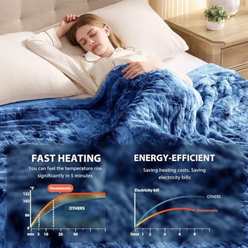 Image of Homemate Electric Heated Heating Blanket King Size 100 inchx90 inch Dual Control | ETL Certified 2 /4 /6 /8H Auto-Off 10 Heat Level Overheat Protection Machine Washable FauxFur Sherpa,Cold Room Cold Sleeper Gift