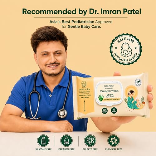 Image of Pure Aura Baby Mulayam Wipes 72 Pulls, Pack of 3 - Doctor Recommended 99.9% Pure Water Wipes with Aloe Vera | Ultra Soft, Thick & Plant-Based | Gentle for Newborns & Sensitive Skin