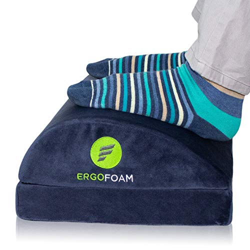 ErgoFoam Adjustable Desk Foot Rest for Added Height - Orthopedic Teardrop Design - Large Premium Foot Rest Under Desk - Most Comfortable Foot Stool Under Desk for Lumbar, Back, Knee Pain (Navy Blue)