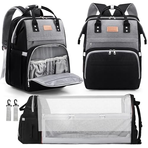 Image of LexiRoman Diaper Bag Backpack, Large Capacity Multifunction Diaper Backpack with Changing Pad for Boy Girl, Travel Baby Bag for Moms Dads, Baby Registry Search Shower Gifts Black Gray
