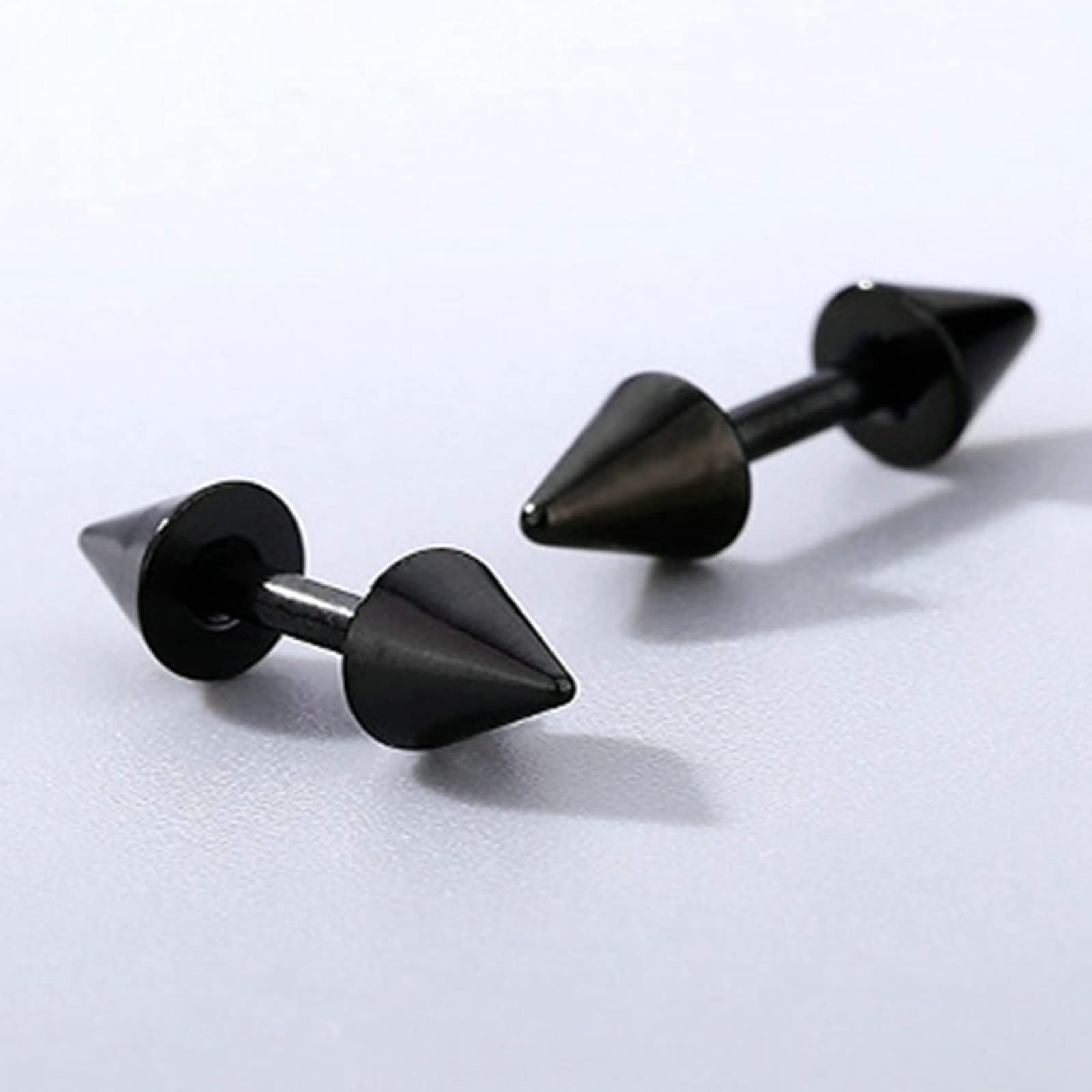 LLXYWJ Edelstahl-Ohrringe für Damen und Herren, Ohrstecker aus Silber und Schwarzgold, 3 Paar (6 ück), geometrischer Kegel, 3–5 mm