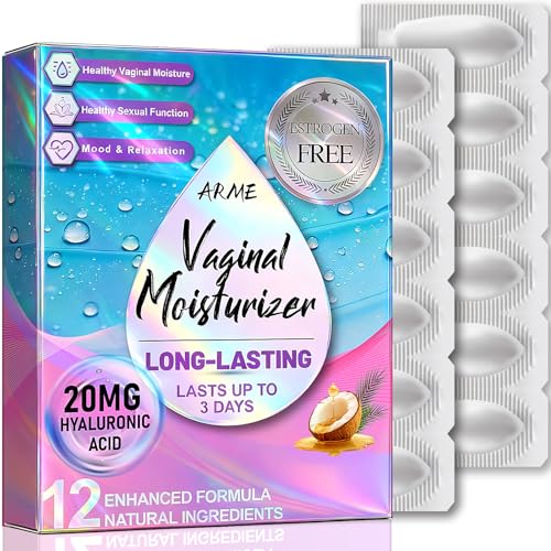 ARME 20MG Hyaluronic Acid Vaginal Moisturizers Suppositories + Coconut Oil&VE 72-Hour for Vaginal Dryness from Menopause Surgery Hormone-Free Best Vaginal Dryness Products 1-Month Supply (12 Inserts)