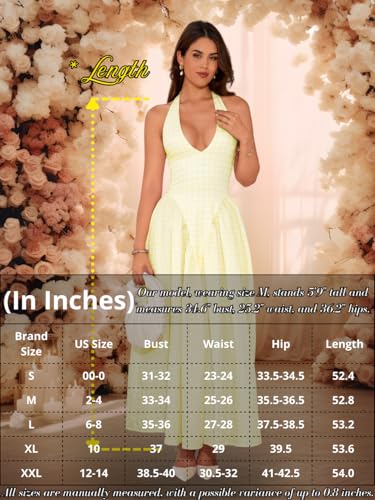 Image of ChiaoLezhee Deep V Neck Dress, Halter Maxi Dresses, Vacation Date Night, Sexy for Women Corset Flowy Wedding Guest Drop Waist