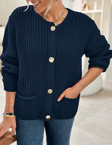 Image of PRETTYGARDEN Cardigan Sweaters for Women 2026 Trendy Oversized Knit Chunky Button Cardigans Fall Winter Outfits with Pockets