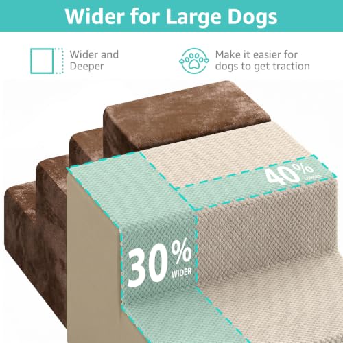 Image of YENING Large Dog Stairs for High Beds - 24 Inches Tall Extra Wide Pet Steps for Large Dogs to Get on Bed 4 Deep Step for Couch Beige