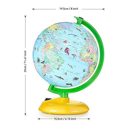 Illuminated World Globe for Kids Learning, DIPPER 8 Inch Globe of The World with Stand, LED