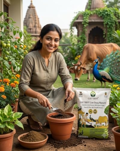 Image of GAU'SROT Cow Dung Manure Fertilizers Powder 1kg | Organic Fertilizer Compost for Indoor Outdoor Plants | Soil Conditioner for Home Gardening Plant Growth Water Retention Garden Use