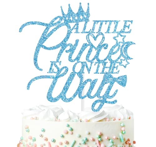 A Little Prince is on the Way Cake Topper, Crown Theme Gender Reveal Baby Shower Cake Decor, Newbaby Welcome Baby Boy Party Decorations Supplies for His