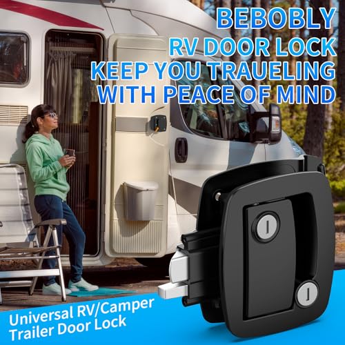 Image of BEBOBLY RV Door Lock Replacement 2 Packs, Aluminum Alloy Lighter RV Door Latch with Paddle Deadbolt & 4 Keys, 100% Metal Camper Door Locks, RV Entry Door Lock for Travel Trailers Cargo Hauler, Black