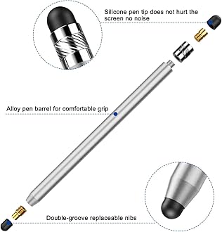 2 Pack Stylus Pens for Touch Screens, High Sensitivity Precision Capacitive Stylus Pen Compatible with iPad iPhone Samsung Tablets All Universal Touchscreen Devices with 4 Rubber Tips (Silver)