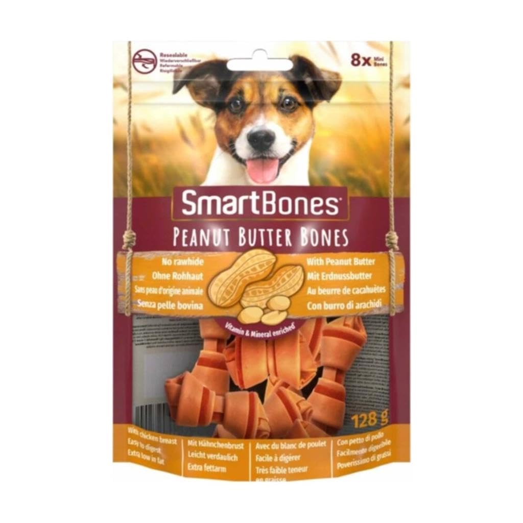 Smartbones Peanutbutter Mini Küçük Boy Yer Fıstıklı Kemik 8'li, 128 Gr Köpek Ödülü