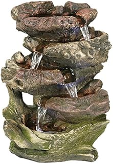 Sunnydaze Tabletop Fountain with LED Lights - 5-Step Rock Falls Indoor Waterfall Feature