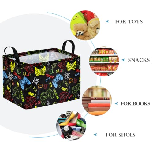 Image of Baby Storage Basket Nursery Box Laundry Hamper Organization Bins for Toys and Clothes with Handles (Handle Game)