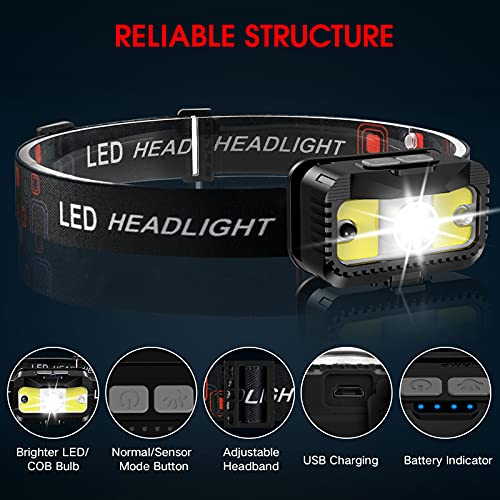 Headlamp-Rechargeable1200-Lumen-Ultra-Bright-LED-Head-Lamp-Flashlight-with-White-Red-Light-2-Pack-Motion-Sensor-Waterproof-Headlight-8-Modes-Lights-for-Outdoor-Camping-Fishing-Running