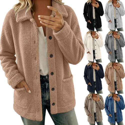 Womens Sherpa Fleece Jacket Long Sleeve Button Down Coats with Pockets - image 1