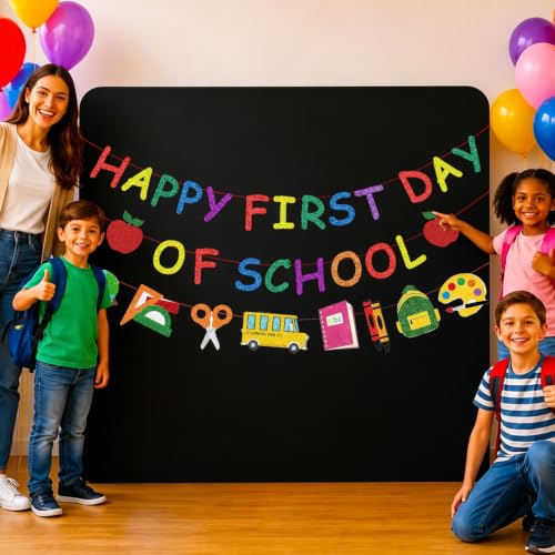 Image of Back to School Decorations, Happy First Day Of School Banner for Classroom