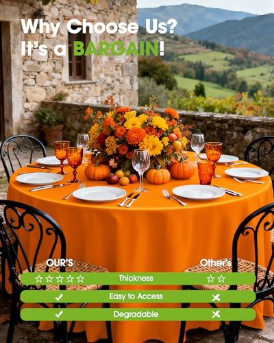 Image of Pureegg Plastic Table Cloth Disposable 20 Pack, 84'' Round Table Cloths, Halloween Party, Thanksgiving Decorations, Harvest, Fall Tablecloths, Round Tables, Leakproof & Sturdy, Orange