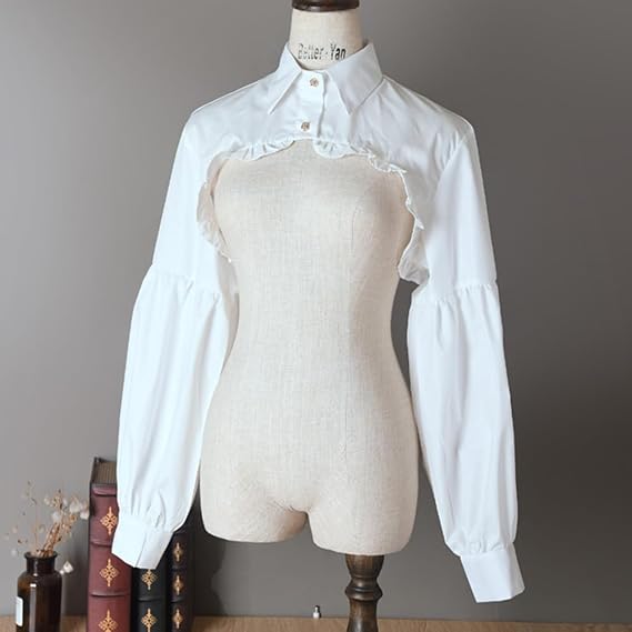 Fake Collar Long Lantern Sleeve Dickey With Flower Embroidery Lace Half Blouse False Collar Shirts