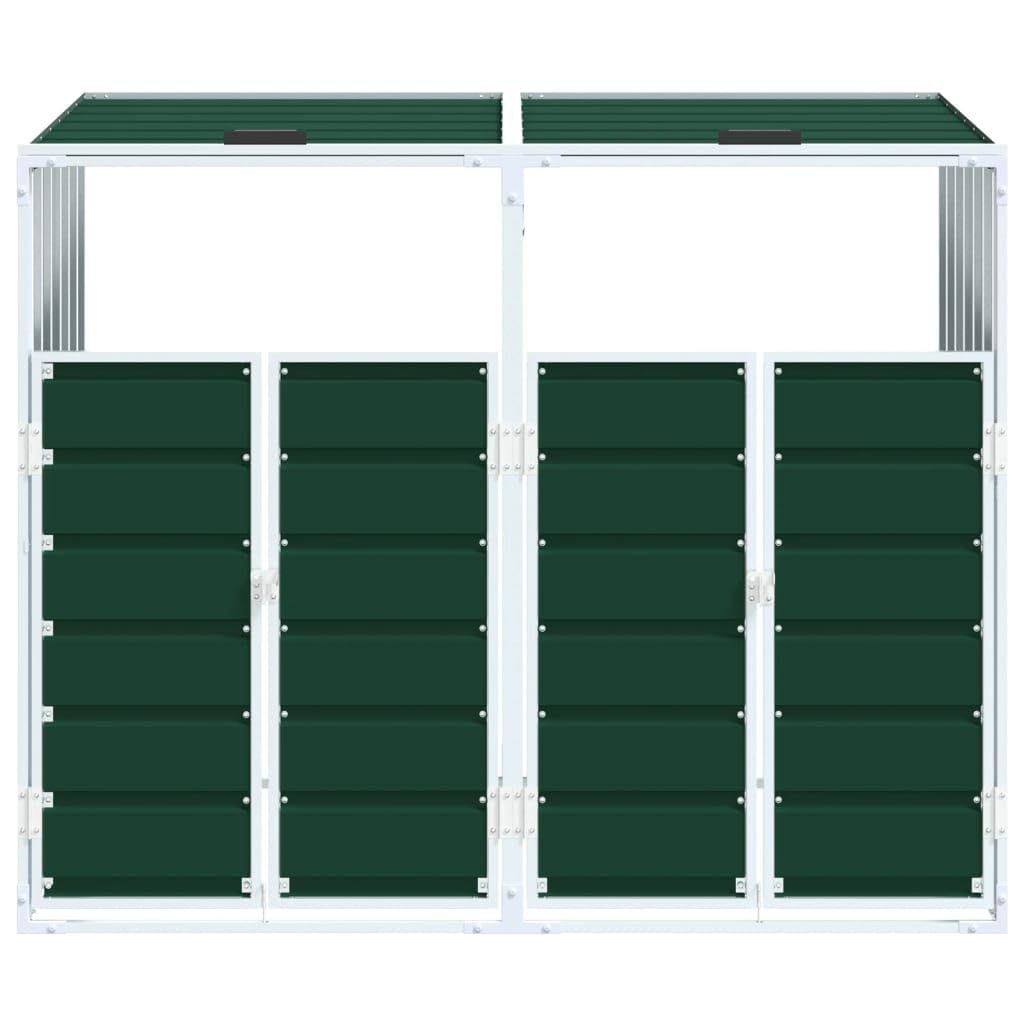 Copribidone con Ruote per 2 Bidoni Verde 144x81x113 cm Acciaio, Copribidone Spazzatura Esterno, Copri Bidoni Spazzatura Esterno, Copri Pattumiera da Esterno