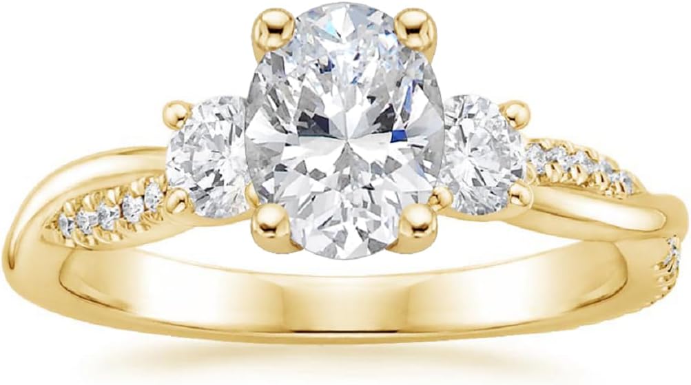 Colorless Oval Cut 2 CT (9X7 MM) Accented Ring Set Moissanite Diamond Wedding Ring Set 14K Yellow Gold Bridal Ring Set