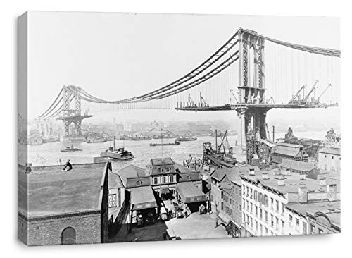 artprints1stop Canvas Print Wall Art - Manhattan Bridge Under Construction 1909-18x12 inches