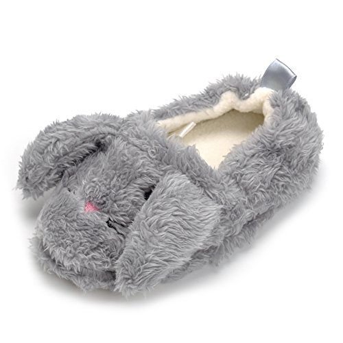 Enteer Baby Girl's Premium Soft Plush Slippers Cartoon Warm Winter (7-8 M US Toddler, Grey)