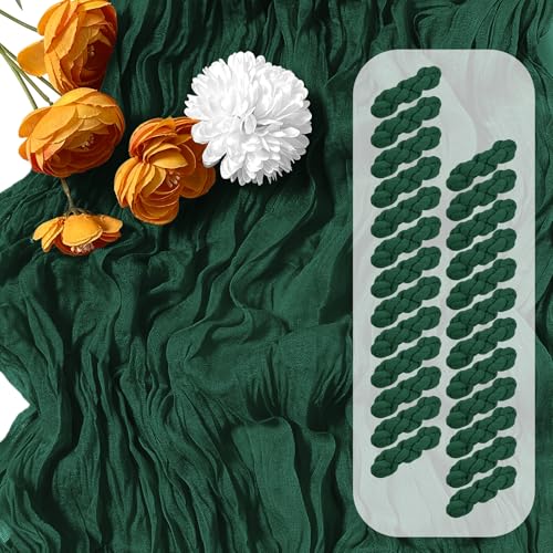FANTEKE 25 Pack Emerald Green Cheesecloth Table Runner 17 x 108 Inch Gauze Table Runner Fabric Semi Sheer Cheese Cloth Table Runner Bulk for Rustic Romantic Wedding Baby Shower Table Decoration