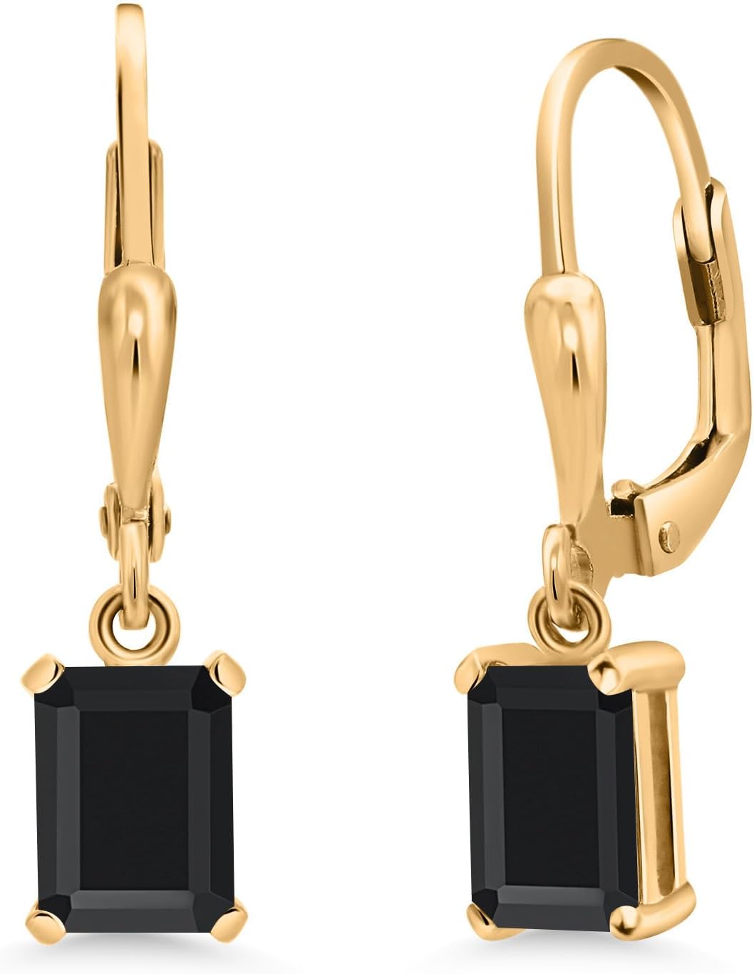 Gem Stone King 18K Yellow Gold Plated Silver Gemstone Birthstone Drop Dangle Earrings | Emerald Cut 7X5MM Leverback Earrings for Women
