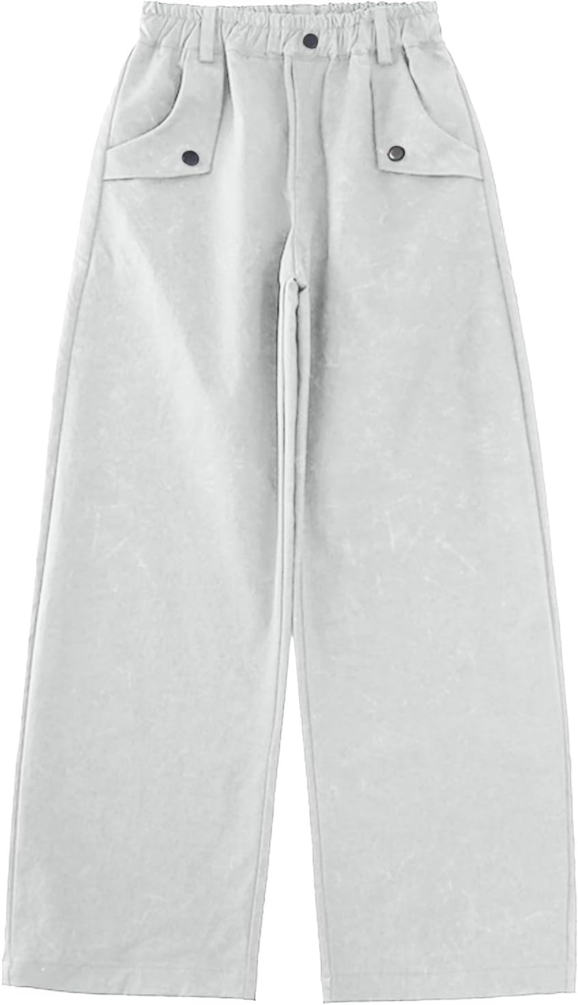 Girls Straight Leg Casual Pants Kids Elastic High Waist Baggy Trousers Teen Summer Fashion Loose Long Clothes with