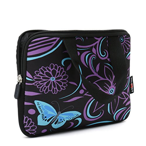 Aupet Purple Flowers Universal 6 ~ 7 Inch Tablet Portable Neoprene Zipper Carrying Sleeve Case Bag #TOP2