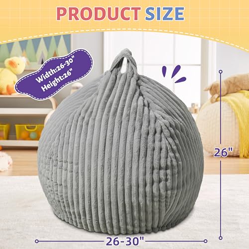Image of HABUTWAY 2FT Bean Bag Chair, 2' Bean Bag Chairs with Memory Foam Filled, Small Comfy Beanbag Chair with Stripe Plush Cover for Living Room Bedroom Dorm,Grey