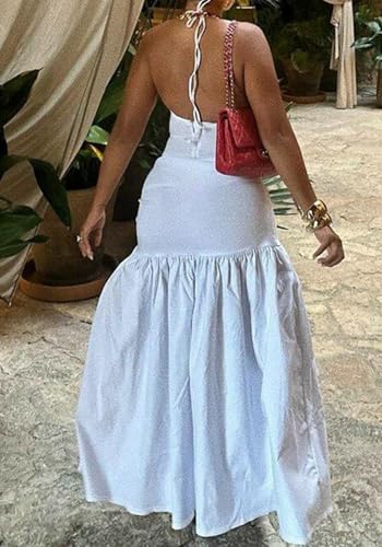 Image of Geulis Womens Summer 2 Piece Dress Sets Sexy Halter Backless Thong Bodysuits Wrap Maxi Skirt Beach Cover Up Vacation Outfits