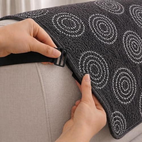 Image of STITCHNEST 'Opulence Series' Floral Woven Sofa Cover for 1 Seater | Premium Soft Fabric Sofa Protector | Black Circular Pattern with Tassel Edge Finish | Durable Living Room Furniture Cover