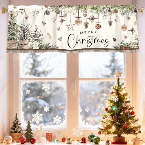 Merry Christmas Valances for Windows 54x18 Inch Xmas Pine Trees Boho Curtain Valance for Kitchen Bathroom Living Room Bedroom Decor