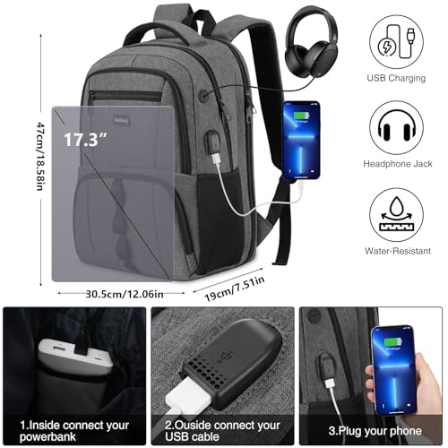 Image of 17.3 Inch Travel Laptop Backpacks Men for Business, School Bookbag for Boys Student in High School College,Anti Theft Computer Bag with Laptop Compartment and USB Charging Port,Water Resistant
