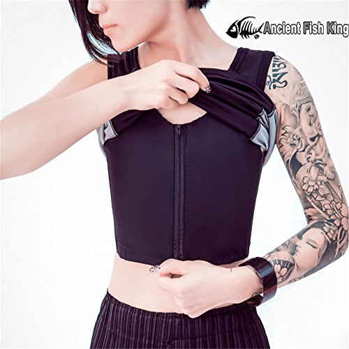 BaronHong Women Lesbian Tomboy Zip Up Chest Binder Quick-Drying Swimwear Set Top+Swimming Pants4