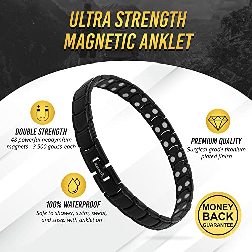 Image of MagnetRX Ultra Strength Magnetic Anklet - Effective Magnetic Ankle Bracelets for Men - Titanium Mens Ankle Bracelet with 48 Magnets (Black)