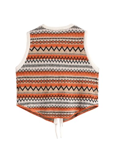 MakeMeChic Women's Striped V Neck Tie Front Sleeveless Knit Cropped Sweater Vest Top2