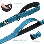 6FT 1IN Strong Blue Dog Leash with 2 Padded Handles, Traffic Handle Extra Control, Comfortable Soft Dual Handle, Auto Lock Hook, Reflective Walking Lead for Small Medium and Large Dogs - Image 4