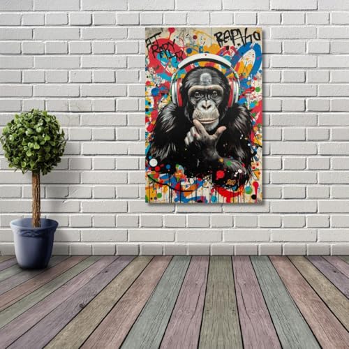 Peinture graffiti prête à accrocher DJ Monkey pour décoration murale
