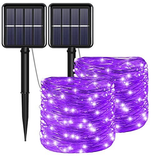 YAOZHOU Solar Christmas Halloween String Lights Purple Outdoor Waterproof 2Pack Total 200Led 8 Modes Copper String Lights Fairy Lights for Valentines Day Garden Patio Fence Balcony Outdoors