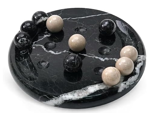 EARTHEN CRAFTS Marble Tic Tac Toe Board Game 6 Inches Smart Black and Verona Stone Ball Game for Living Room, Bookshelf, Birthday, Functional Indoor Decoration
