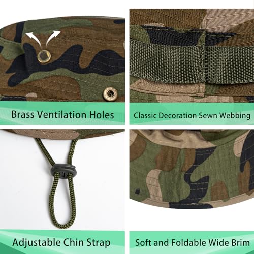 Image of Sun Hats for Men Women Boonie Hat UPF 50+ Bucket Hat Wide Brim UV Protection Fishing Hiking Safari Outdoor Hats