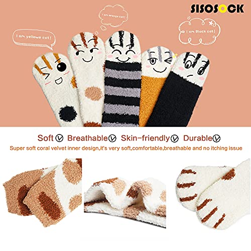 Fuzzy Socks for Women Cute Cat Paw 5 Pairs Winter Fluffy Cozy Plush Slipper Socks With Gift Box for Women Girls Gifts3